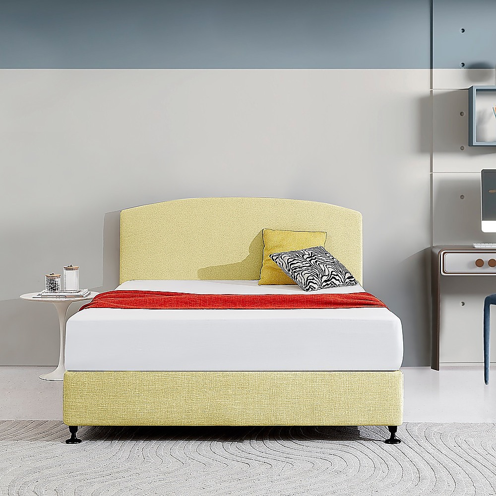 V63-839801-63847abcb2c21.1000x1000-00 Linen Fabric Queen Bed Curved Headboard Bedhead - Sulfur Yellow - Image 1