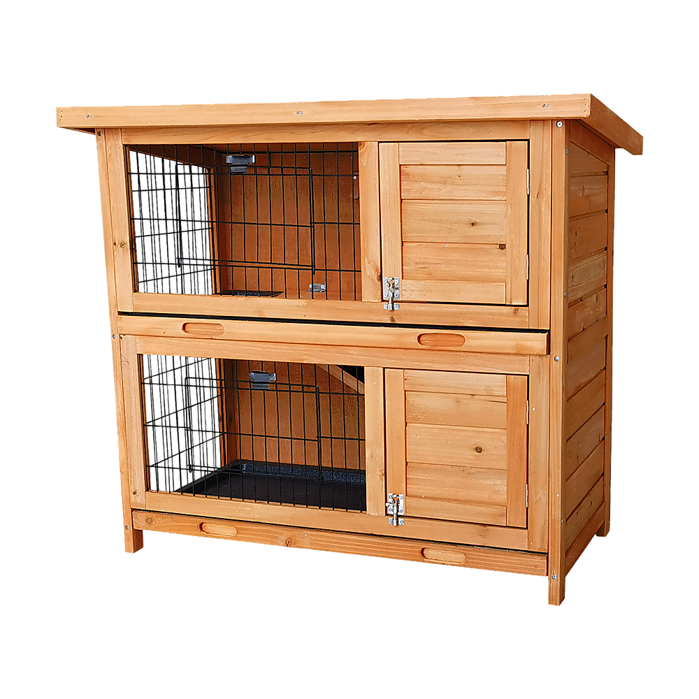 V63-840521-73614-00 Large Rabbit Hutch with BASE Chicken Coop 2 Storey Guinea Pig Pet Cage House - Image 1