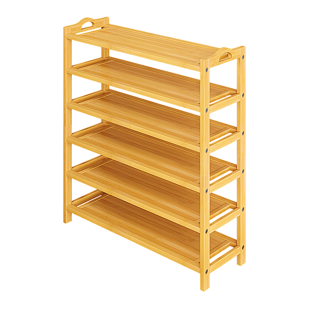 V63-840561-73611-00 6 Layers Natural Wood Bamboo Shelf Entryway Storage Shoe Rack Home Furniture - Image 1