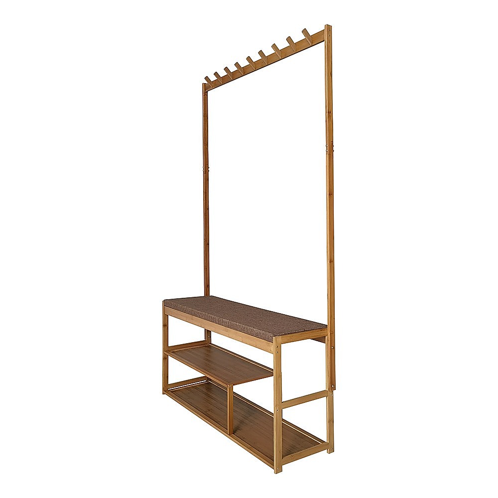 V63-840711-75047-02 97x168cm Hallway Bench Coat Rack Stand Multifunctional Hall Shelf Entryway - Image 1