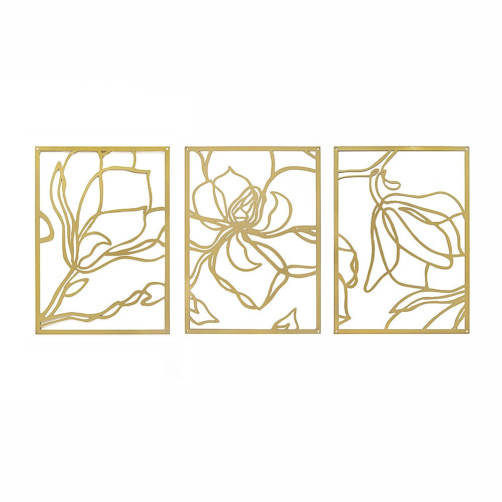V63-841841-83833-00 3 Piece Gold Flower Metal Wall Decor Abstract Floral Aesthetic Set of 3 - Image 1