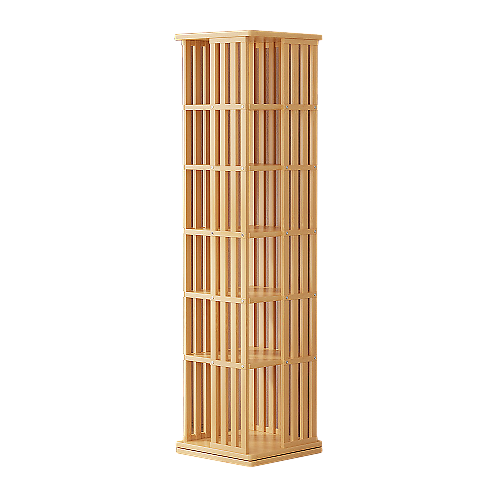 V63-842461-90096-00 360 Rotating Bookshelf Bamboo Storage Display Rack Shelving in Wood - Image 1