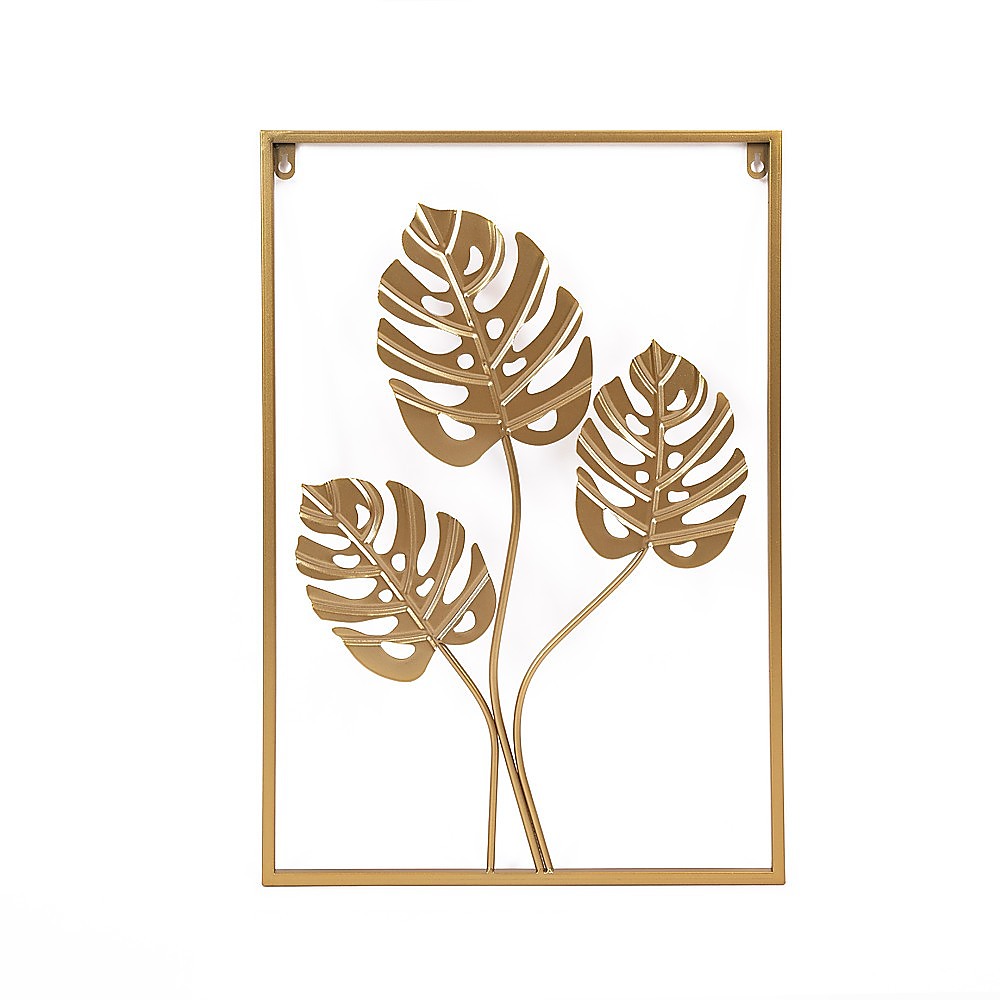 V63-842491-90137-00 Metal Wall Picture with Leaves 40 x 60 cm Golden Decoration - Image 1