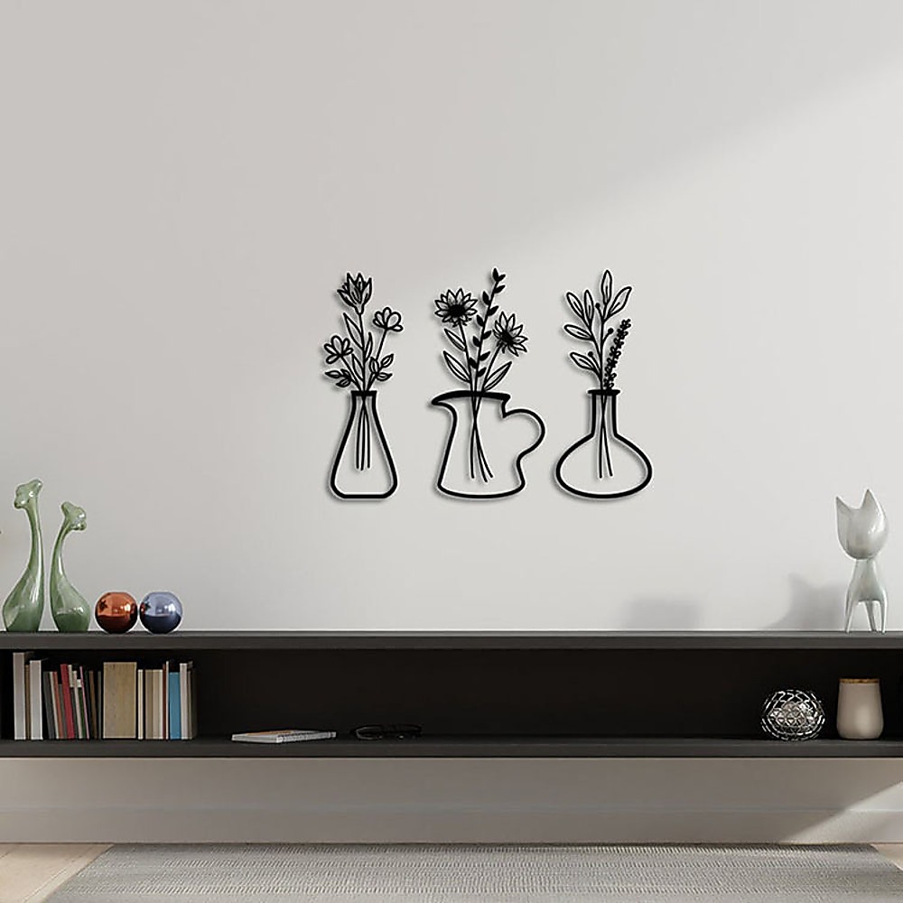V63-842521-90134-00 Metal Iron Flower Vase Wall Art Decoration - Image 1