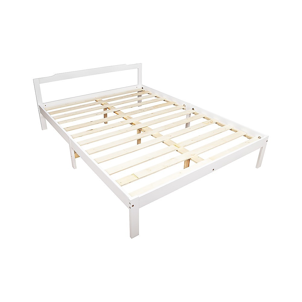 V63-843151-95435-00 Double Wooden Bed Frame Home Furniture White - Image 1