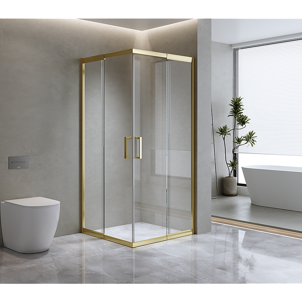 V63-845021-143361-00 Adjustable 1100x900mm Double Sliding Door Glass Shower Screen in Gold - Image 1