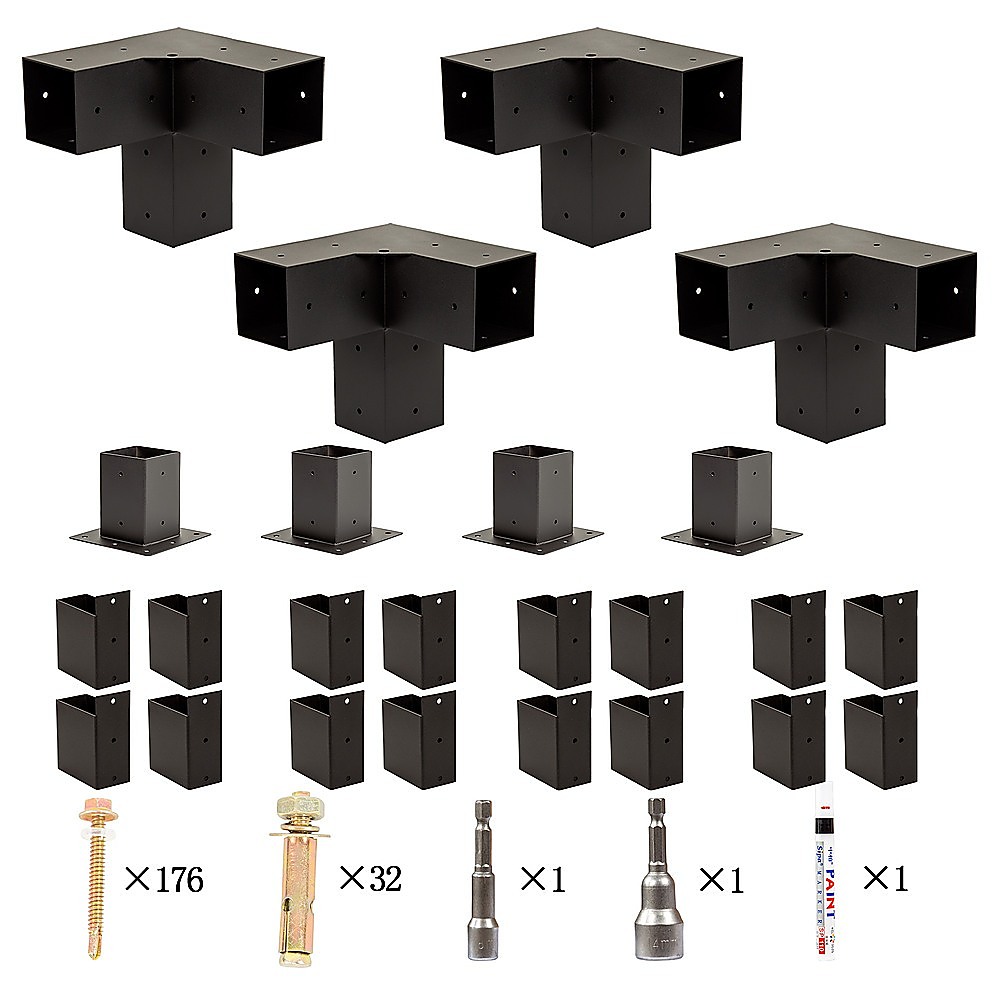 V63-847751-167335-14 Roof Pergola Gazebo Shed Matte Black Steel Brackets DIY Kits - Image 1