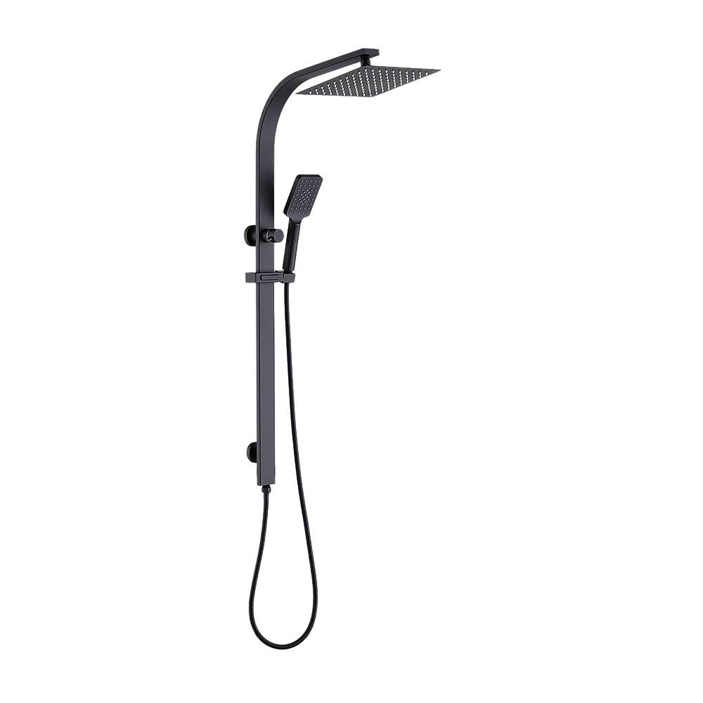 V63-848021-167369-00 WELS 10" Rain Shower Head Set Square Dual Heads High Pressure with Handheld in Black - Image 1