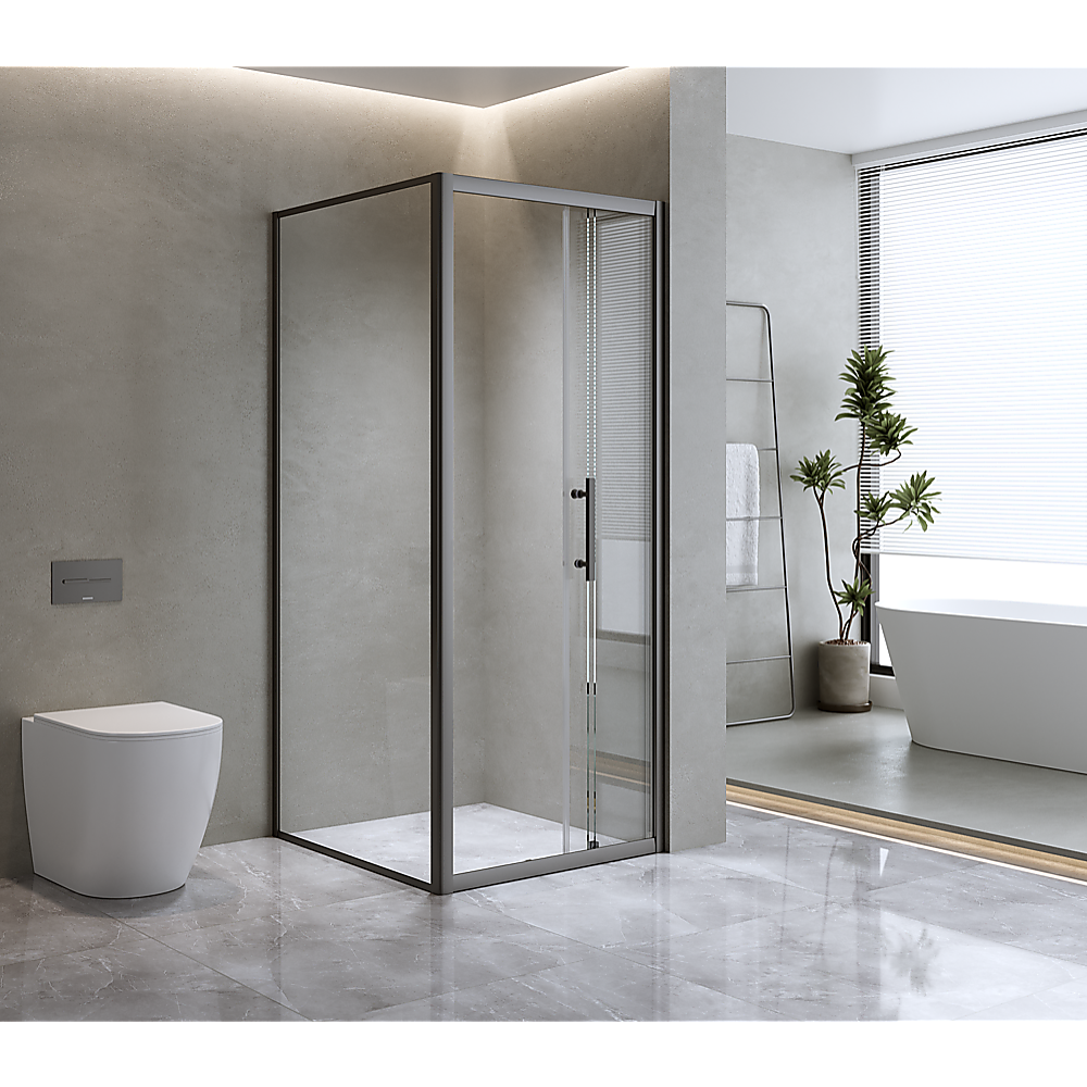 V63-848971-159604-00 40mm Adjustable Contemporary Corner Sliding Chrome Shower Screen 86x80cm - Image 1