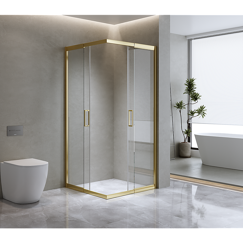 V63-849461-159645-00 Adjustable 1000x1100mm Double Sliding Door Glass Shower Screen in Gold - Image 1