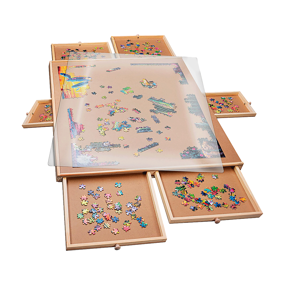 V63-849571-167400-00 1500 Piece Rotating Wooden Jigsaw Puzzle Table 6 Drawers Board - Image 1