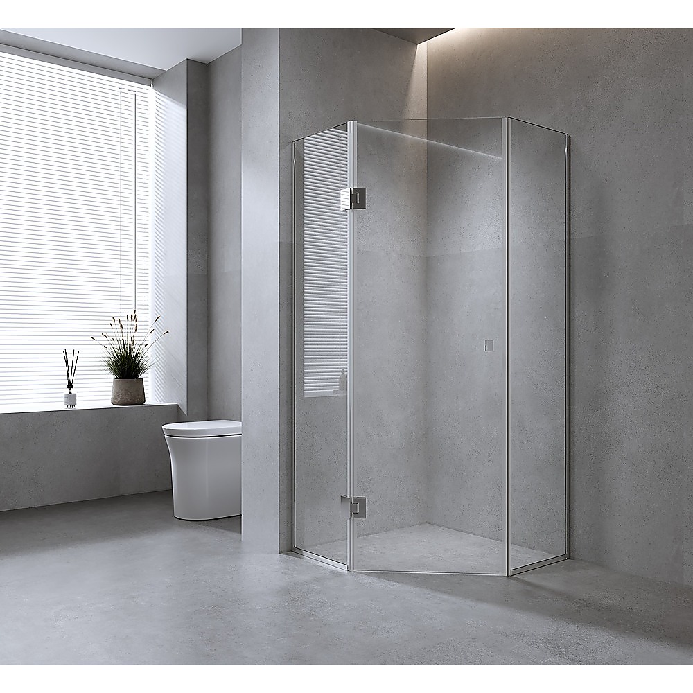 V63-912571-202507041605-00 90cm Frameless Diamond Shower Screen with Channels and Brass Hinges - White - Image 1
