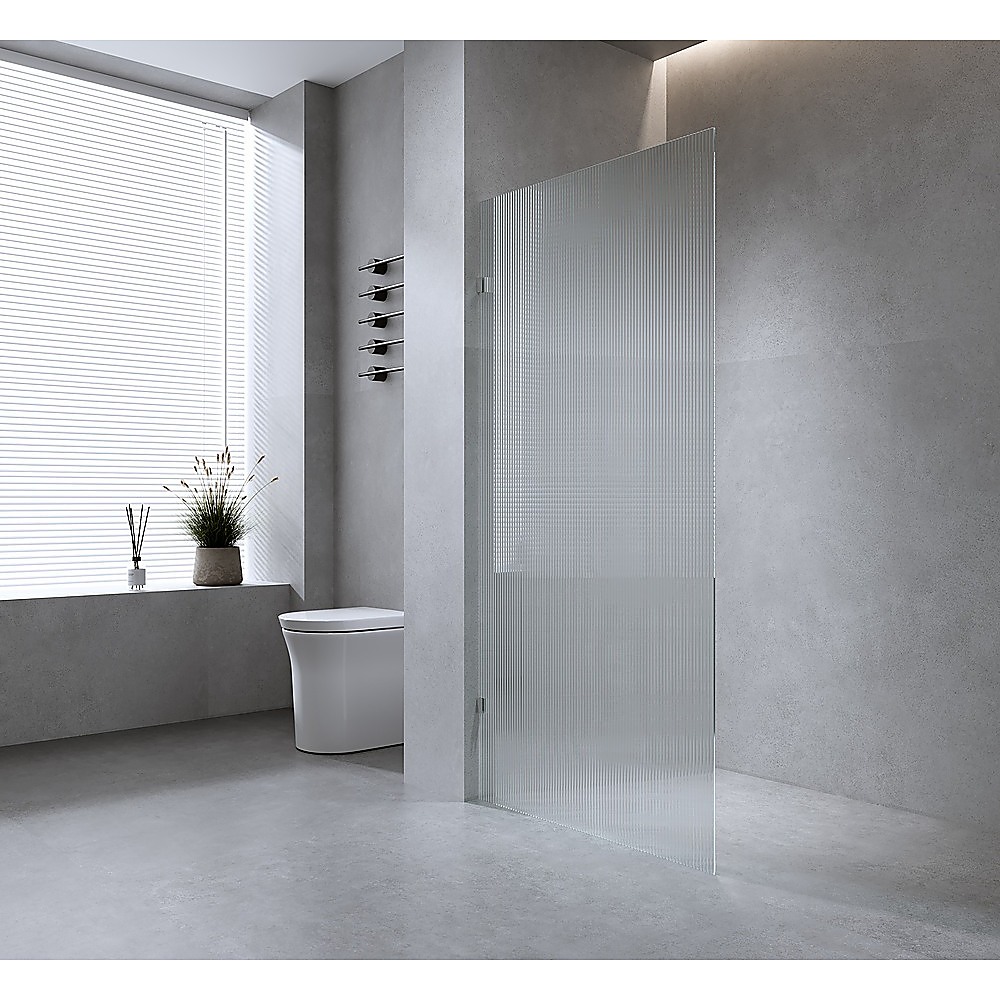 V63-917171-202507041440-00 80cm Reeded Single Shower Glass Screen with Gunmetal Wall F-Brackets - Image 1