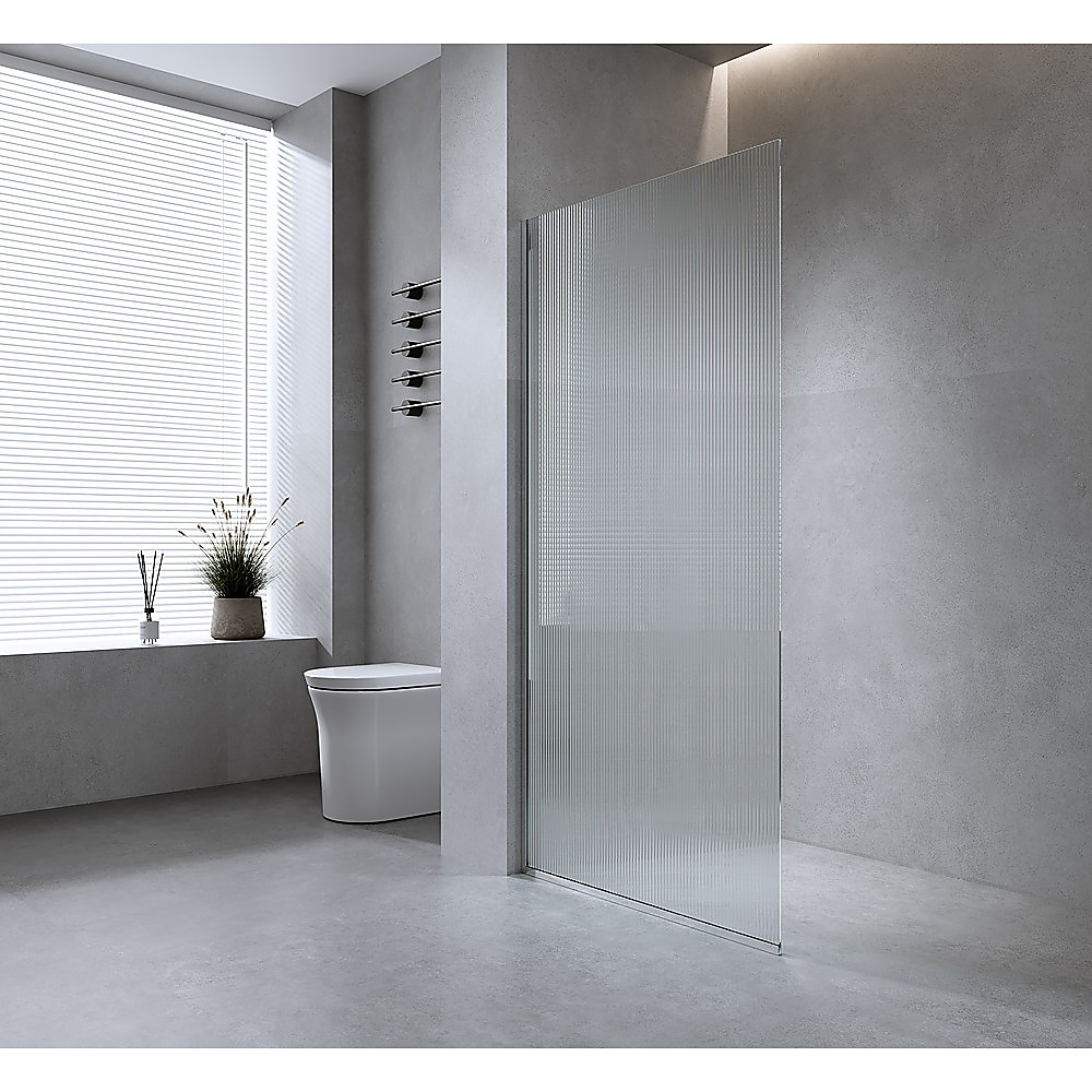 V63-919971-201606-00 100cm Reeded Glass Shower Screen with Gunmetal Wall & Floor Channel - Image 1
