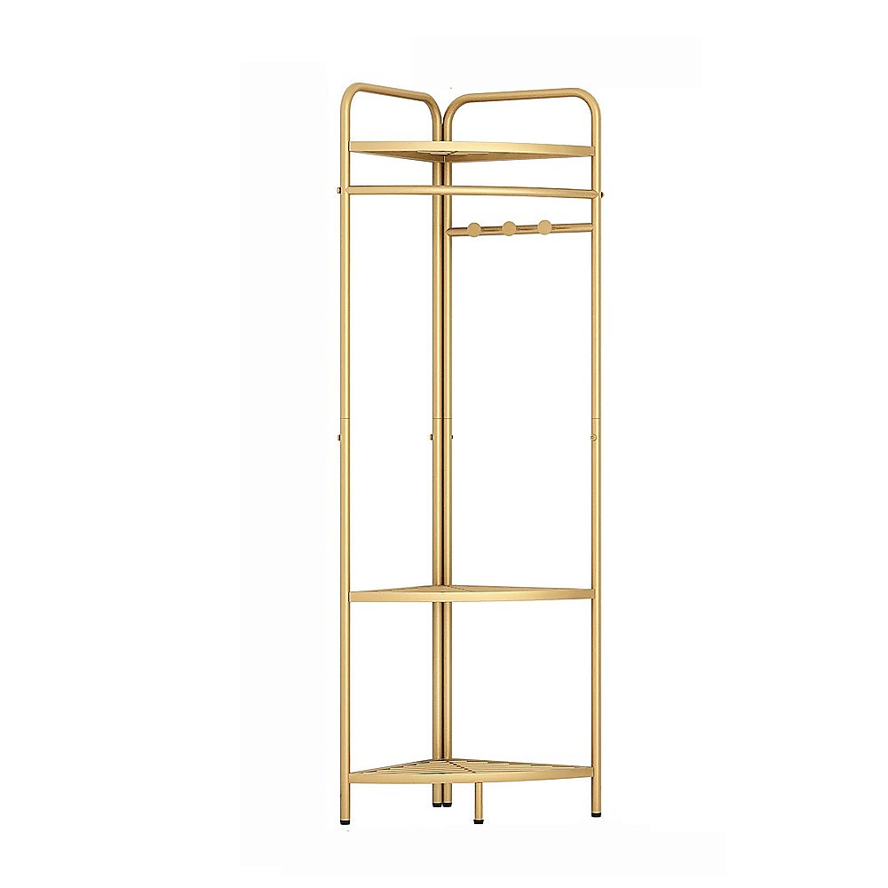 V63-921081-205283-00 Corner Gold Clothing Rack Clothes Bedroom Storage - Image 1