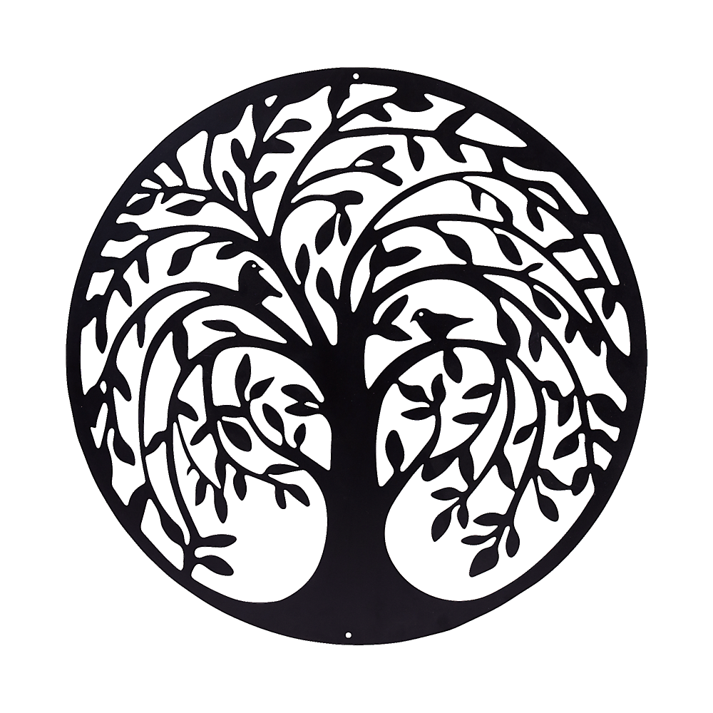 V63-931321-214668-00 60cm Tree of Life & Birds Round Metal Wall Garden Art Sculpture - Image 1