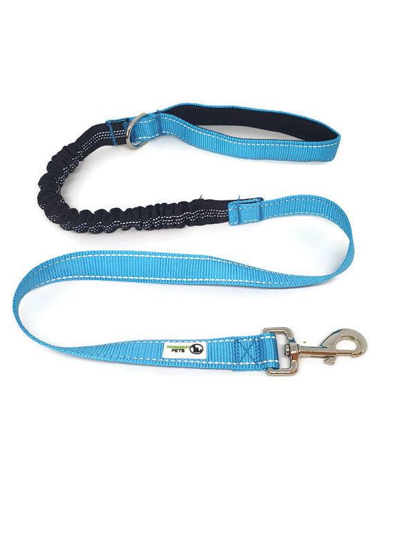 V631-MDPLDBUNLBL-185914-00 Bungee Dog Lead Nylon w/Reflective Stitching - Moondidley Pets Light Blue - Image 1