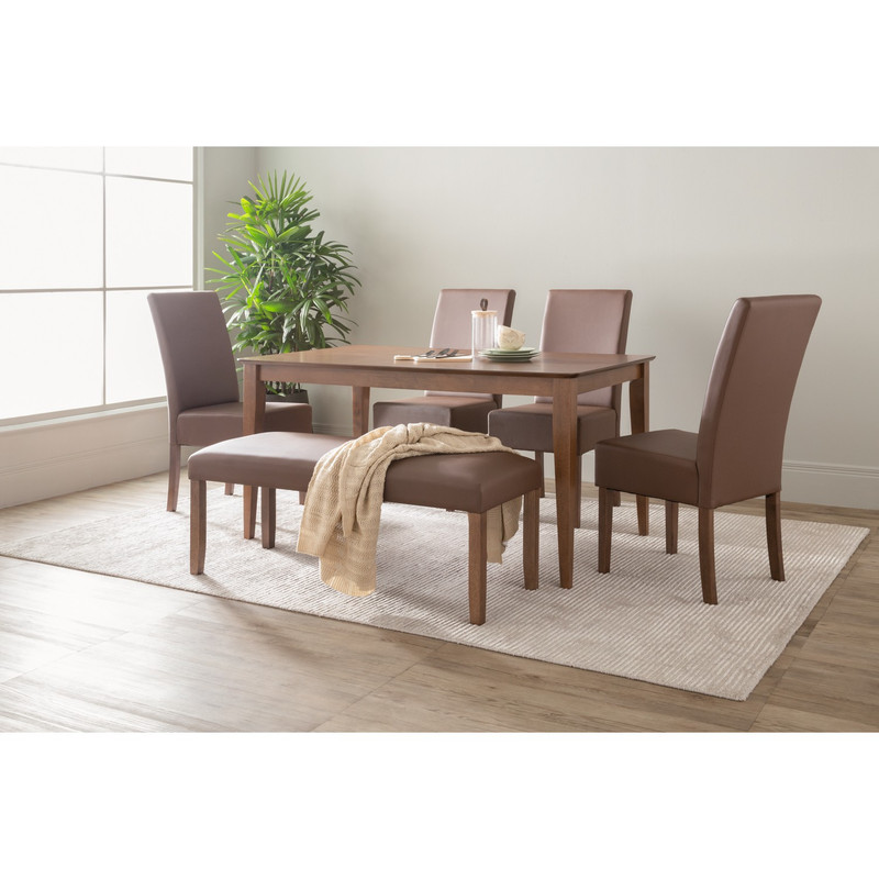 V656-145077-241346-244003-208864-00 ALLEGRO Dining Table + 4x MESI Dining Chair + MESI Bench - 6 Piece Dining Set - Cocoa - Image 1