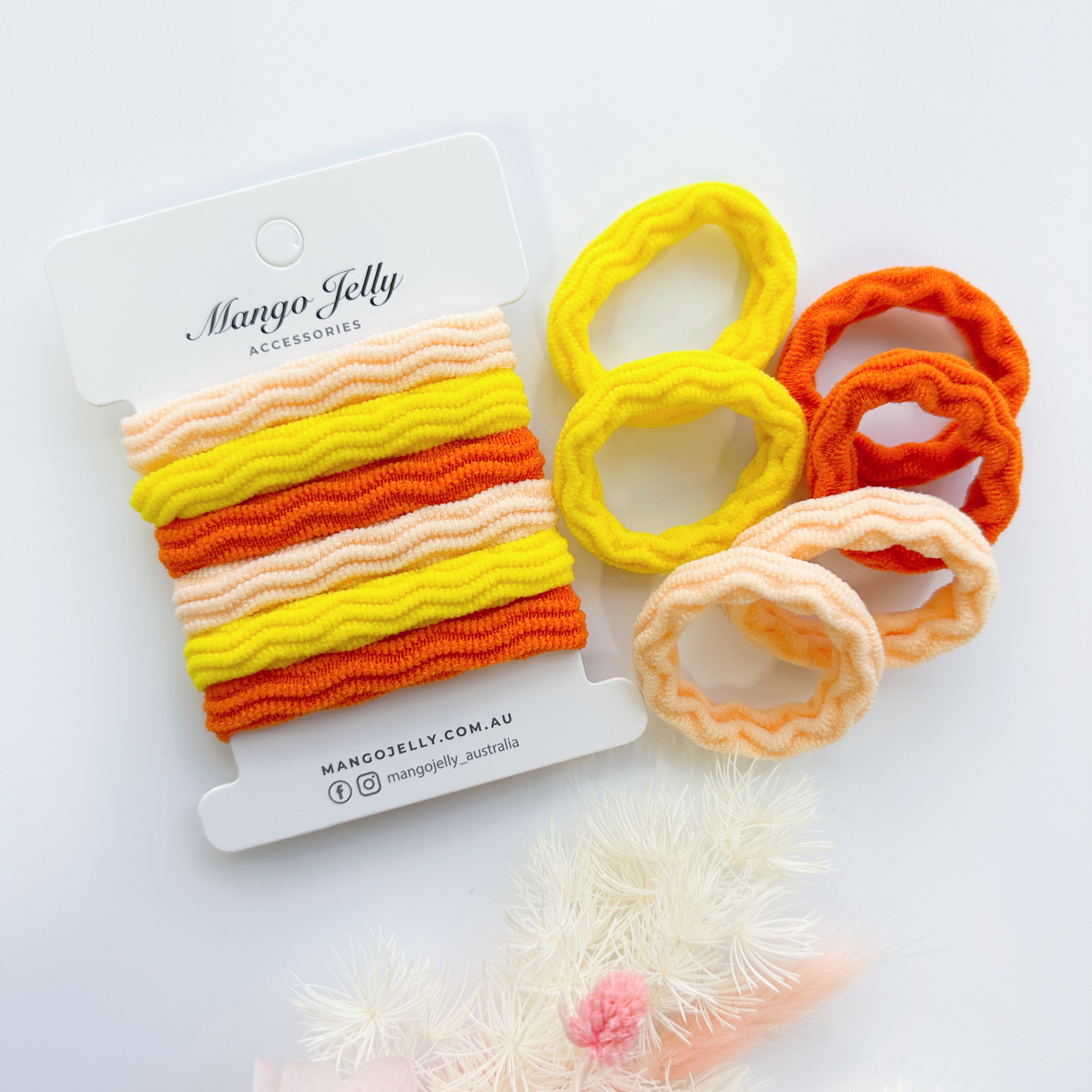 V659-MATALFREE-4CM-6P-WAVY-AUTUMN-2-M-160803-00 MANGO JELLY Metal Free Textured Hair ties 4cm (Thick) - Autumn-Twin Pack - Image 1