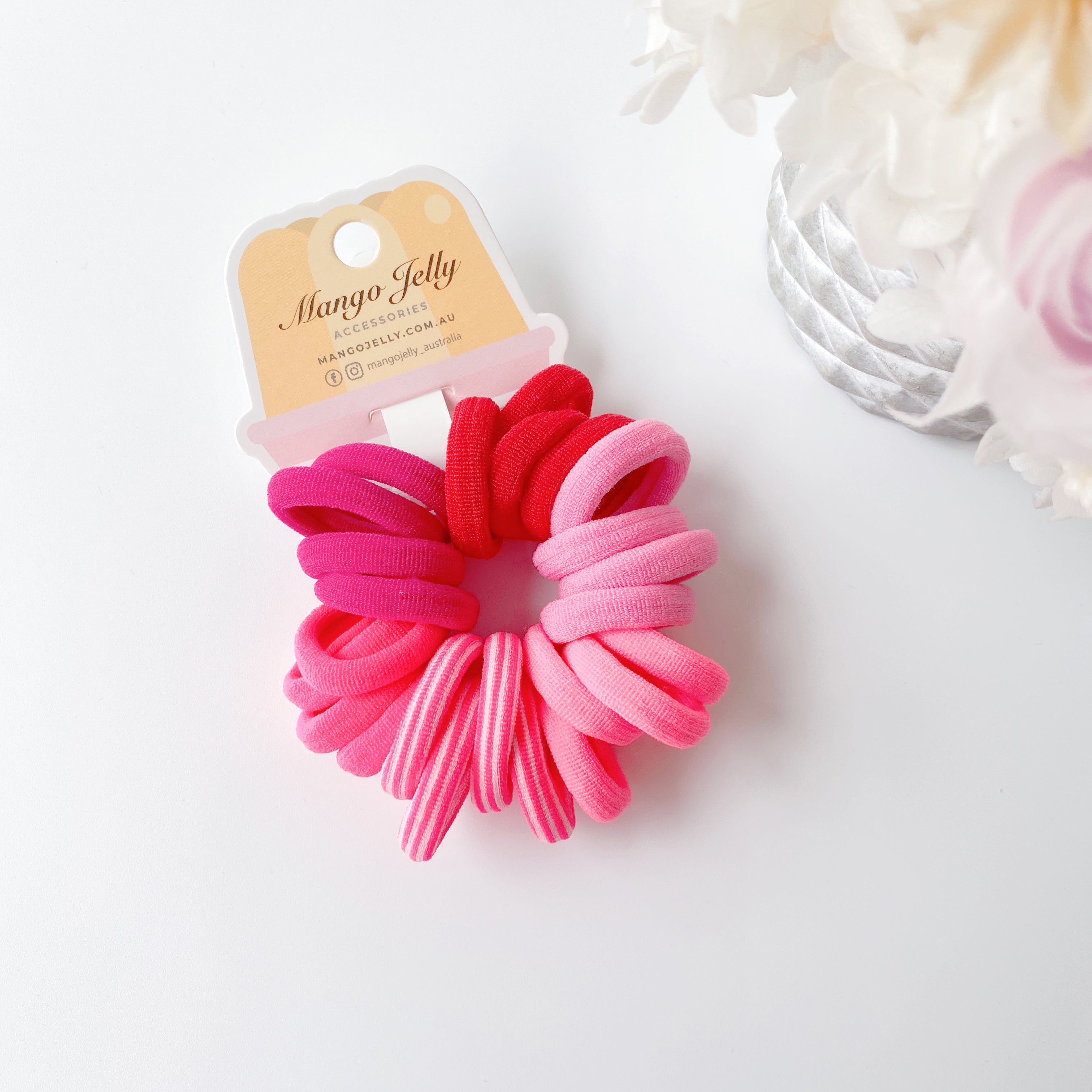 V659-METALFREE-3CM-24P-PINK-3-L-160944-00 MANGO JELLY Metal Free Hair Ties (3cm) - Just Pink 24P - Three Pack - Image 1