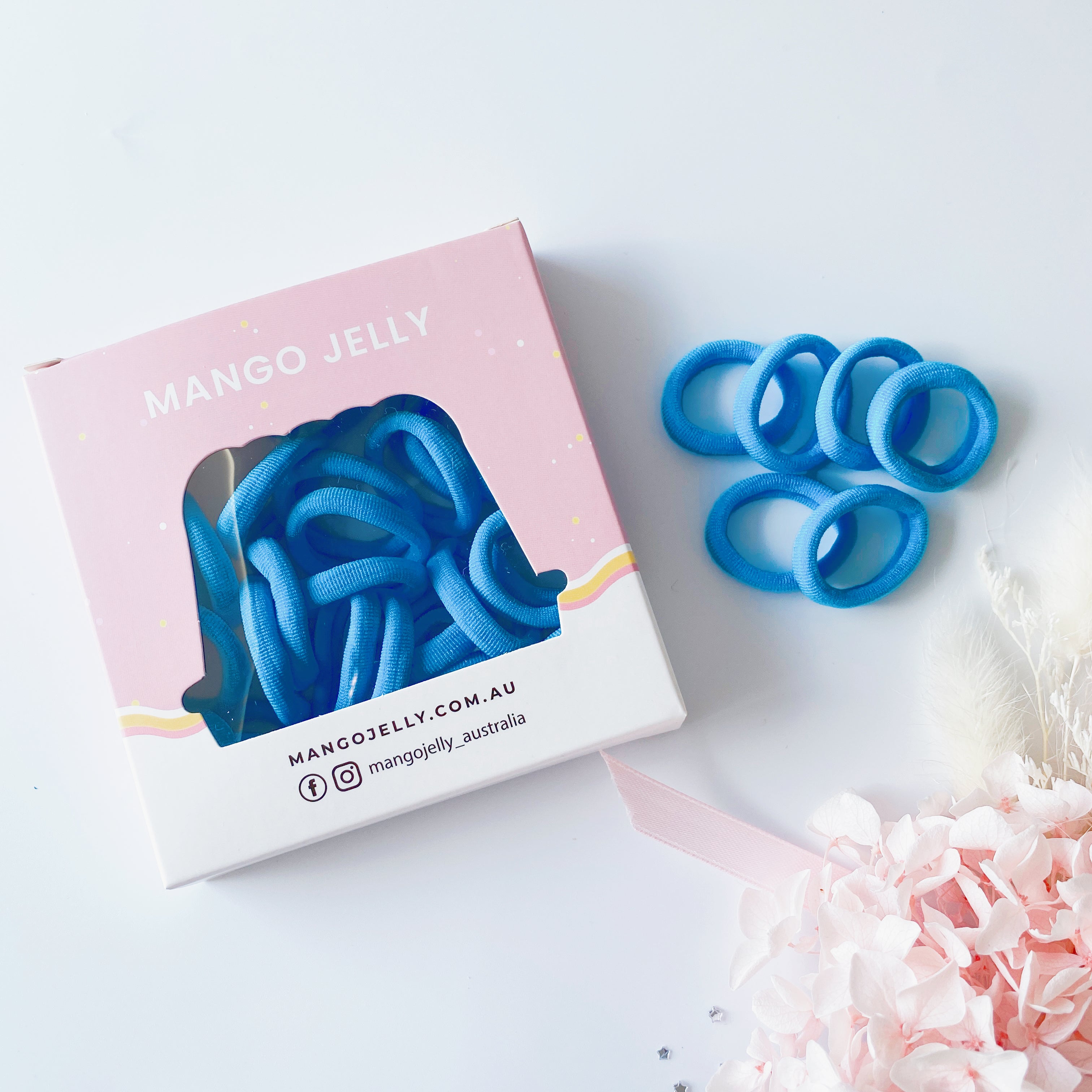 V659-METALFREE-3CM-36P-SK-LBLUE-6-P-160919-00 MANGO JELLY Metal Free Hair Ties (3cm) - School Colour Light Blue 36P - Six Pack - Image 1