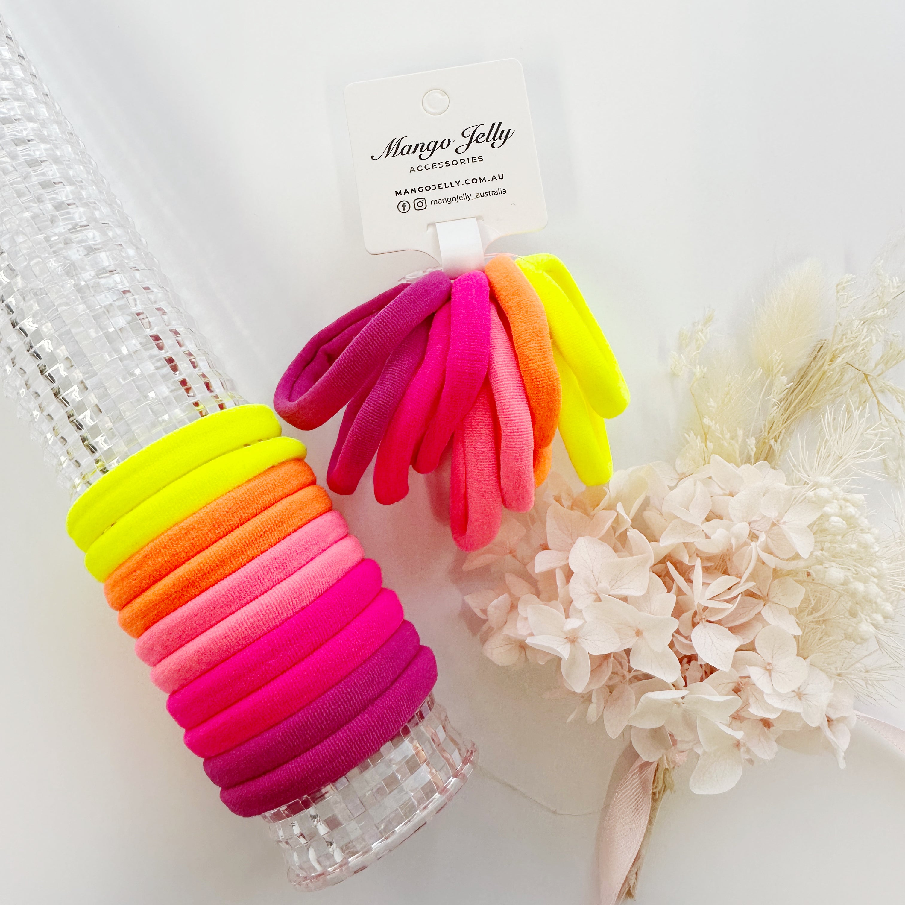 V659-METALFREE-4CM-10P-NEON-1-M-160896-00 MANGO JELLY Metal Free Hair ties (4.5cm) - Neon Mixed 10P - One Pack - Image 1