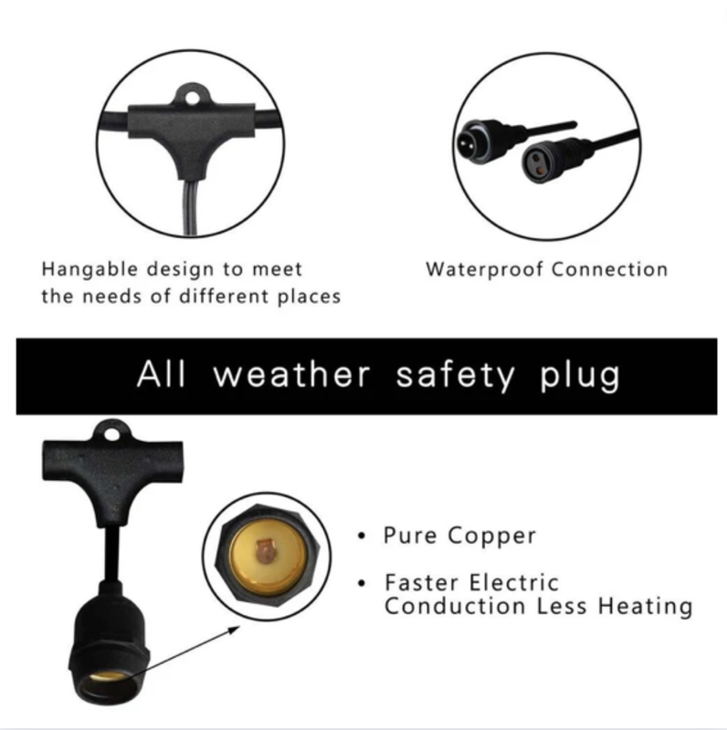 V687-213414-174897-00 15m Solar Power Outdoor String Lights - 48 Ft Hanging Edison Bulbs Create Bistro Ambience in Your Yard - Commercial Grade - Image 1