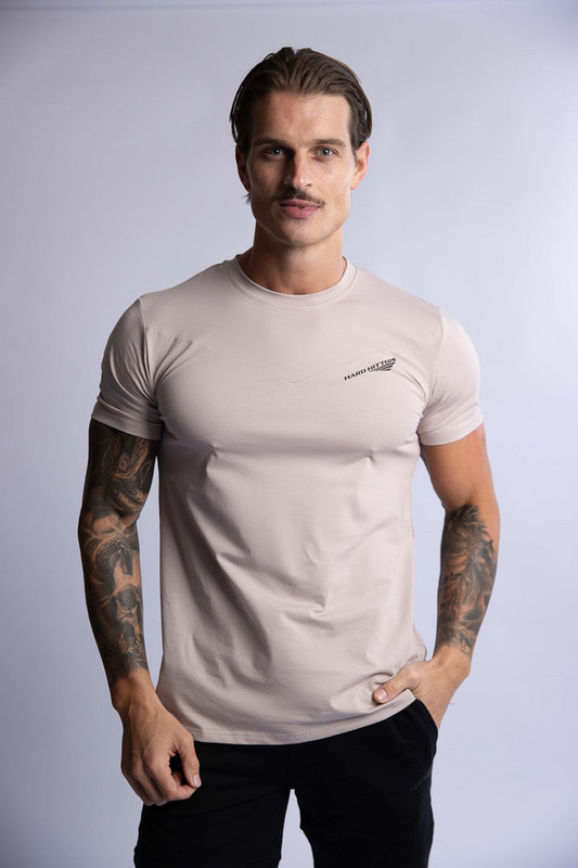 V697-SLIM-FIT-COTTON-TEE-TAUPE-X-LARGE-218004-00 HARD HITTERS SLIM FIT COTTON TEE TAUPE X-LARGE - Image 1