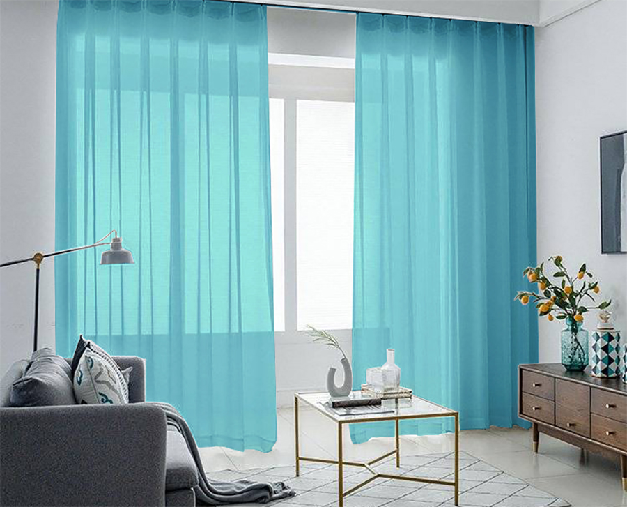 V702-CNA5-4-3BLUE-202505080932-00 2 Long drop Sheer Voile Curtains 592cm x 270cm Drop+Hooks Pinch Pleat Lake Blue - Image 1
