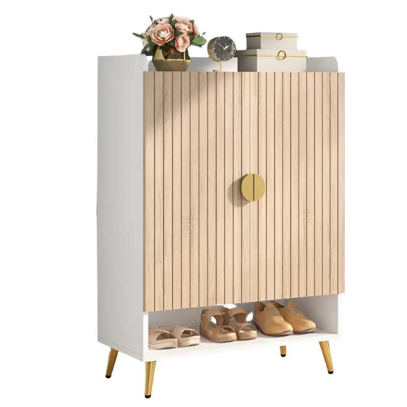 V728-BD176168-190414-00 NNETMLT 7-Tier Shoe Storage Cabinet with Adjustable Shelves, Wood and Gold - Image 1