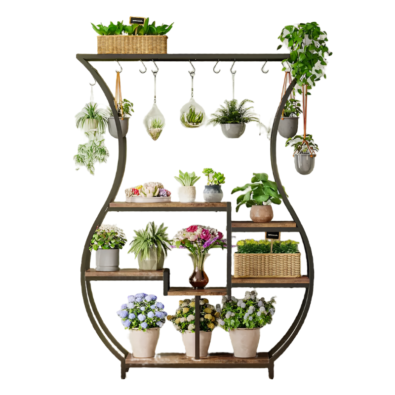 V728-EC173970-190415-00 NNETMLT 6-Tier Plant Stand with Vase Shape Ladder Design, Rustic Brown - Image 1