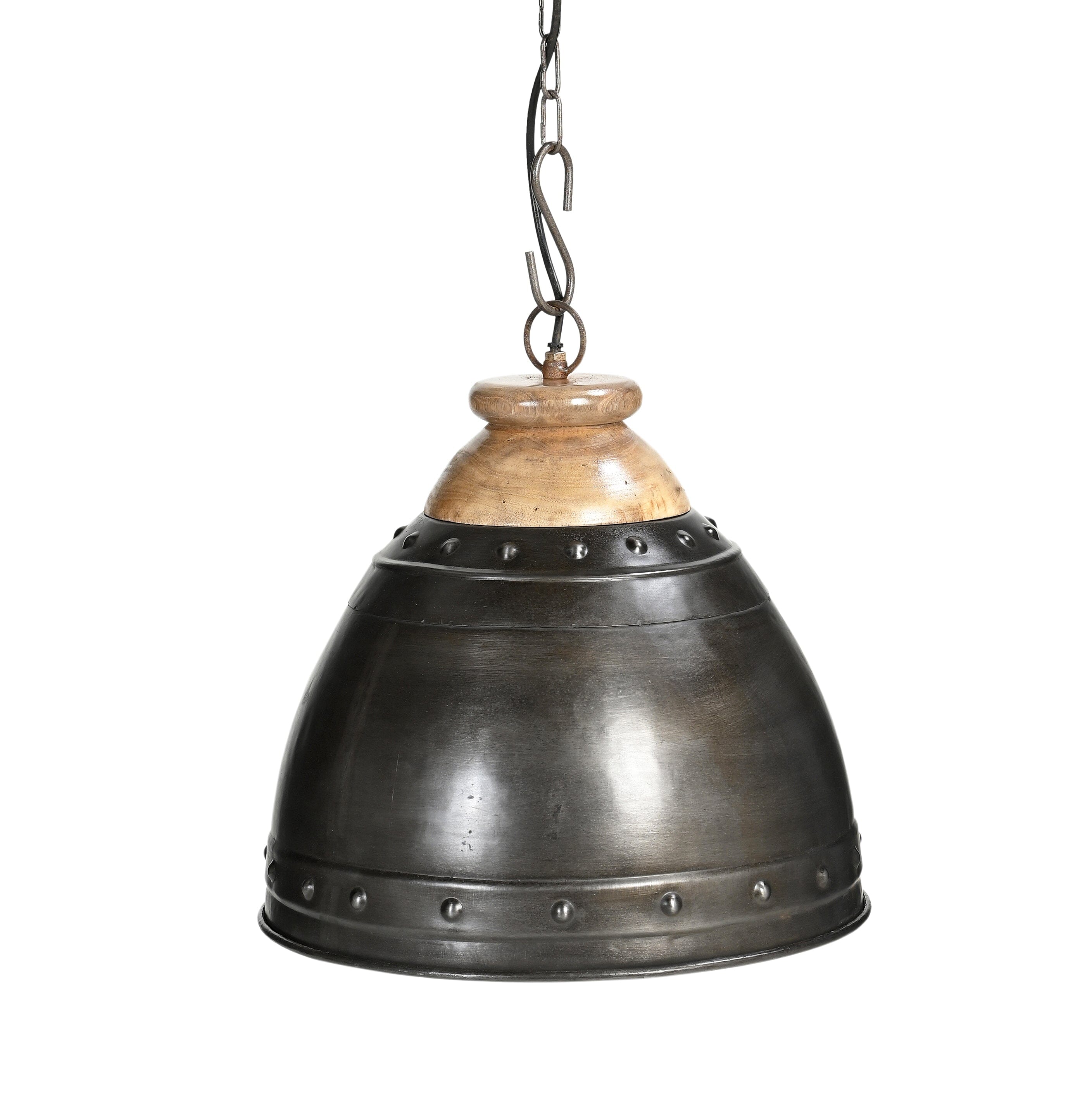 V742-M10846-200375-00 WASHED IRON AND WOOD LAMPSHADE - Image 1