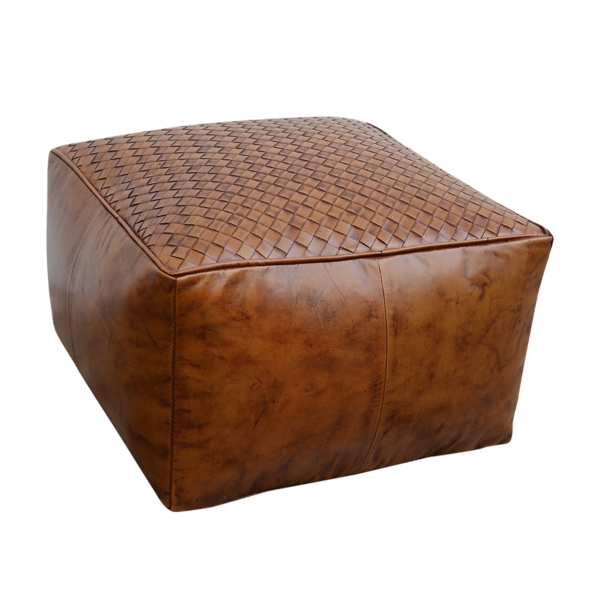 V742-M21284-200410-00 SQUARE LATTICED LEATHER OTTOMAN - Image 1