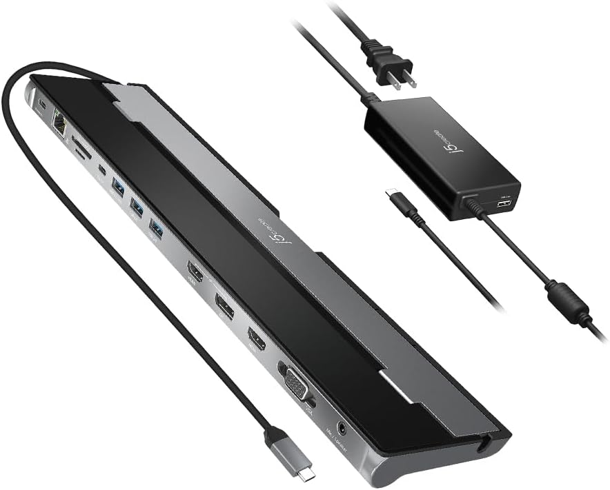 V743-CY972-202503121026-00 (Refurbished) JCD543P USB-C Triple Display Docking Station with 100W PD adaptor (USB-C to VGA/HDMI/DP, RJ45, SD card, USB-A x 3, USB-C x 1, USB-C PD) - Image 1