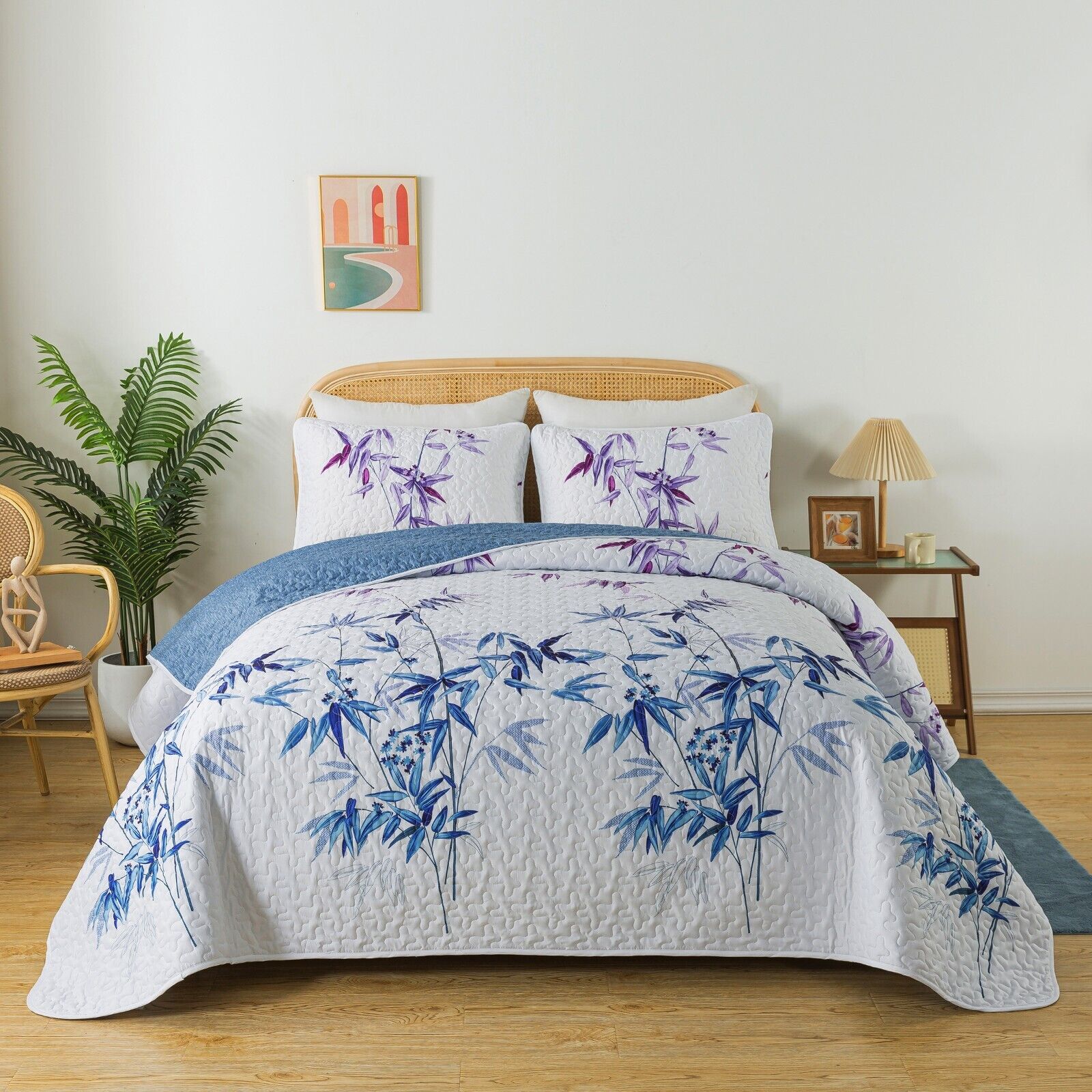 V745-AC080393Q13U-218213-00 Ornate Vintage Lace purple blue3 Pc Bedspread & Pillow Cover Set - Image 1