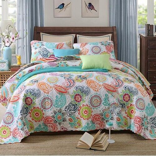 V745-AC080754Q13U-218221-00 Embroidered Regal Lily Pattern 3 Pc Bedspread & Pillow Cover Set - Image 1