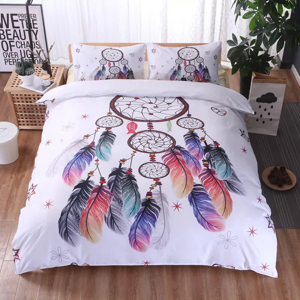 V745-AQ042320SK3-212784-00 Dream catcher Printed Duvet Cover Set with Matching Pillowcases - white-Super King - Image 1
