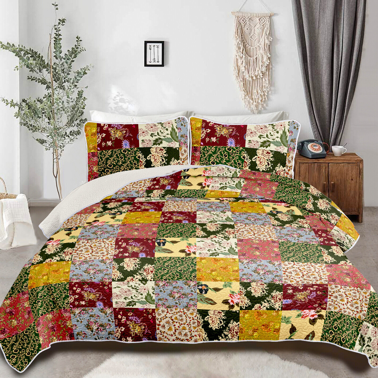V745-MAC080761Q13U-218265-00 Elegant patchwork Quilted multicolour 3 Pc Bedspread & Pillow Cover Set - Image 1