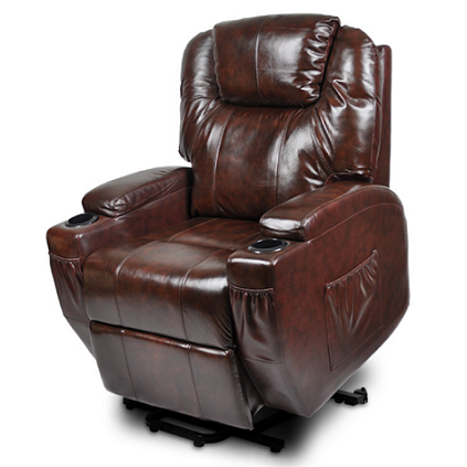 V755-SCLC-8301DB-2-191792-00 Recliner Lift Heat Massage Armchair Sofa Leather 2 Motor Chair Brown - Image 1