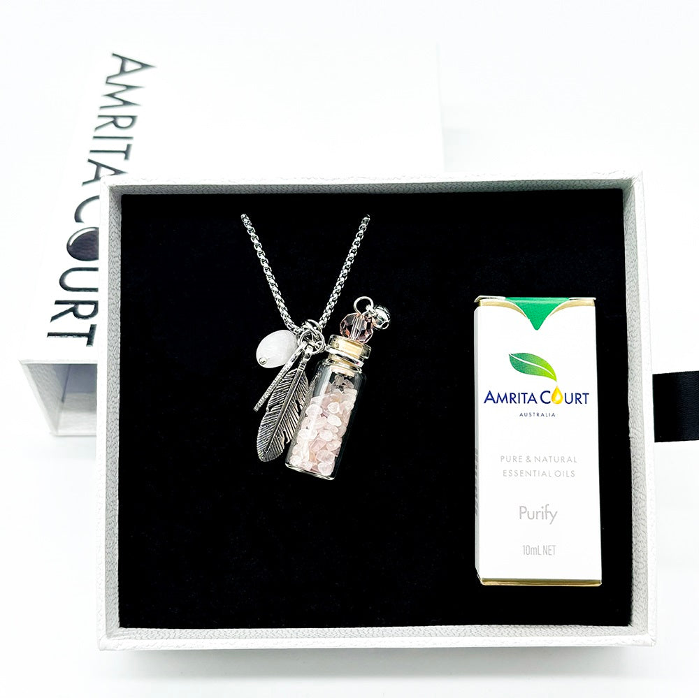 V760-GBAJ-17-195263-08 Gift Box - Crystal Bottle (Rose Quartz) + Purify Oil Blend - Image 1