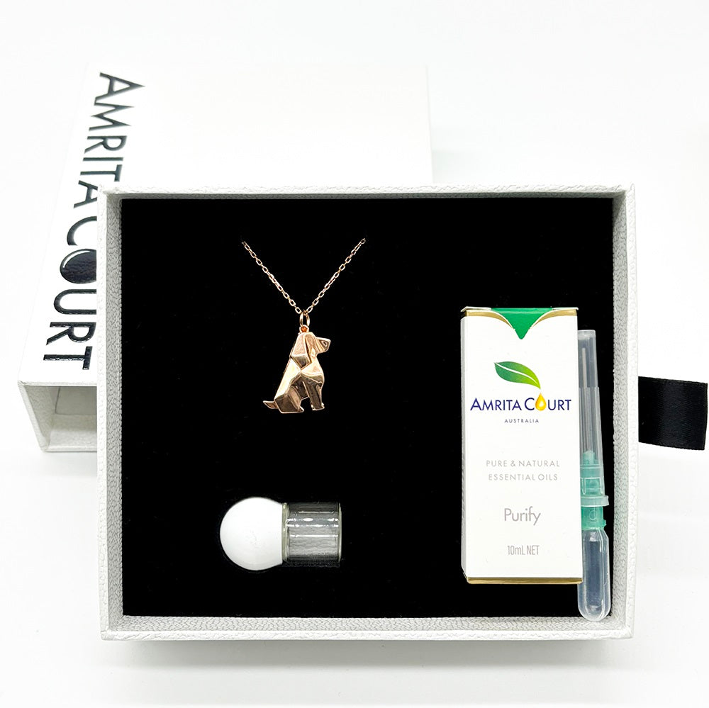 V760-GBAJ-27-195253-10 Gift Box - Dog Rose Gold Aroma Necklace + Purify Oil Blend - Image 1