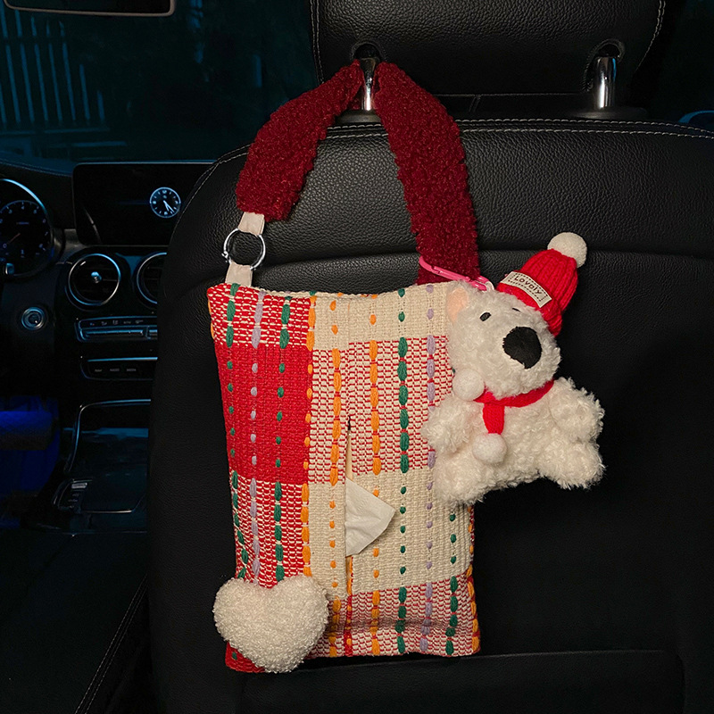 V888-25045-202504141447-00 Cute Red Bear Car Tissue Holder - Woven Design - Image 1