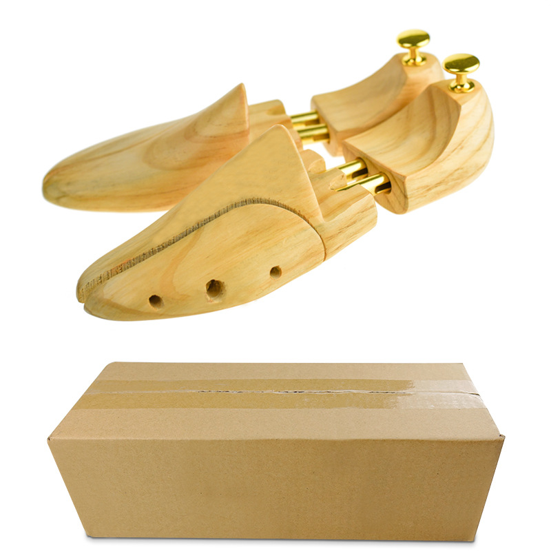 V888-ELOSUNG100015-203132-00 Adjustable Pine Wood Shoe Tree with Brass Knobs, Size EUR 41-42 - Image 1
