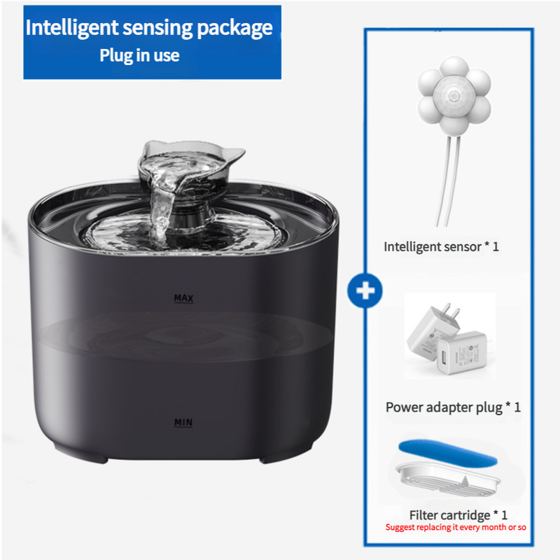 V888-ELOSUNG100026-204138-00 2.2L Intelligent Sensing Pet Water Fountain with Smart Sensor and Filter – Black Design - Image 1