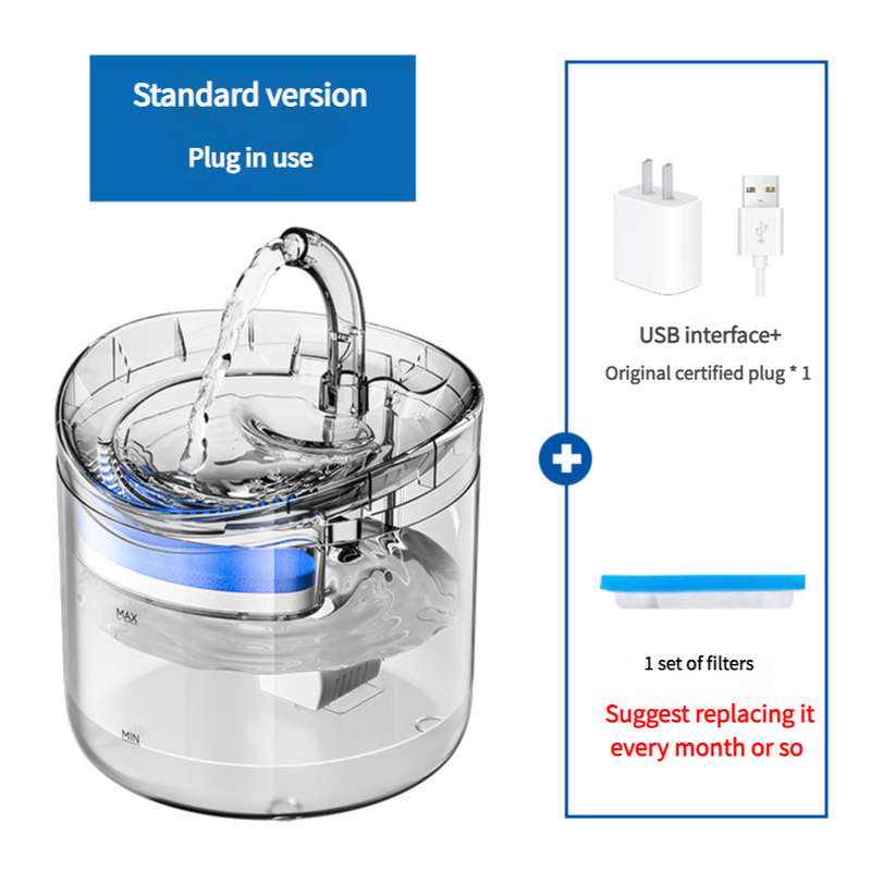 V888-ELOSUNG100031-204143-00 Standard Version Pet Water Fountain with USB Interface and Certified Plug – Transparent Design - Image 1