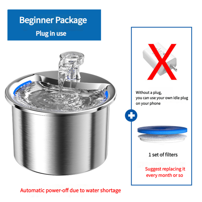 V888-ELOSUNG10109-205818-00 Beginner Package Stainless Steel Pet Water Fountain with Automatic Power-Off -Plug Not Included - Image 1