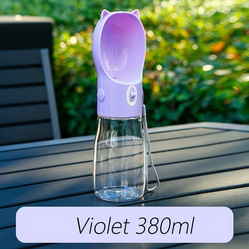 V888-ELOSUNG10151-204160-00 Portable Dog Water Bottle with Bowl Dispenser-380ml Purple Pet Travel Cup, Leak-proof, One-Hand Operation - Image 1