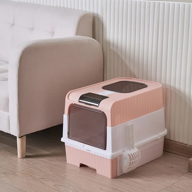 V888-ELOSUNG10172-204415-00 Pink Large Enclosed Cat Litter Box with Drawer and Scoop-Odor Control, Removable Tray, Easy Clean Design - Image 1