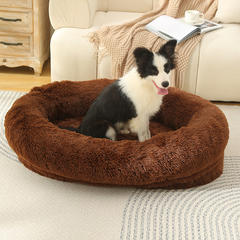V888-ELOSUNG10239-204372-00 Fluffy Donut-Shaped Pet Bed- Soft, Cozy, and Anti-Anxiety for Dogs and Cats, Machine Washable Coffee Size:S 60*50*18cm - Image 1