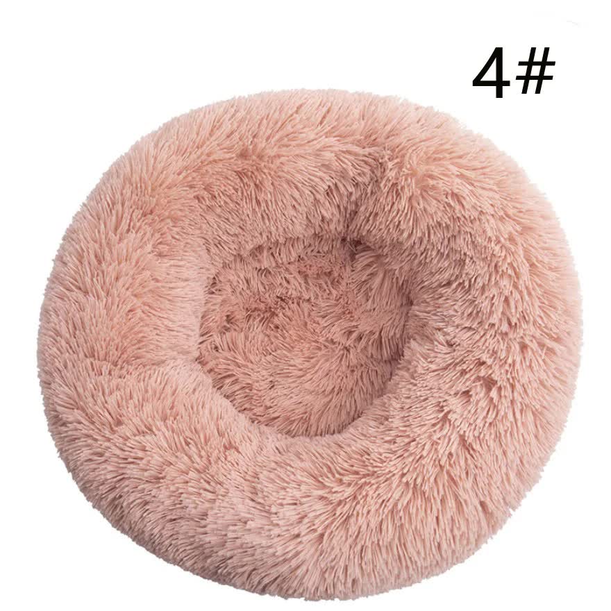 V888-ELOSUNG10267-204345-00 Calming Donut Pet Bed -Soft Faux Fur, Anti-Anxiety Fluffy Round Bed for Cats and Small Dogs (Blush Pink)40cm - Image 1